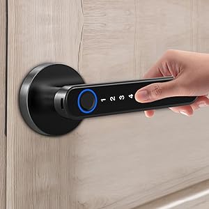 Door Knob Lock, Door Lock with Code Handle, Biometric Security Locking Door Lever Locks for Bedroom Indoor Room - Black
