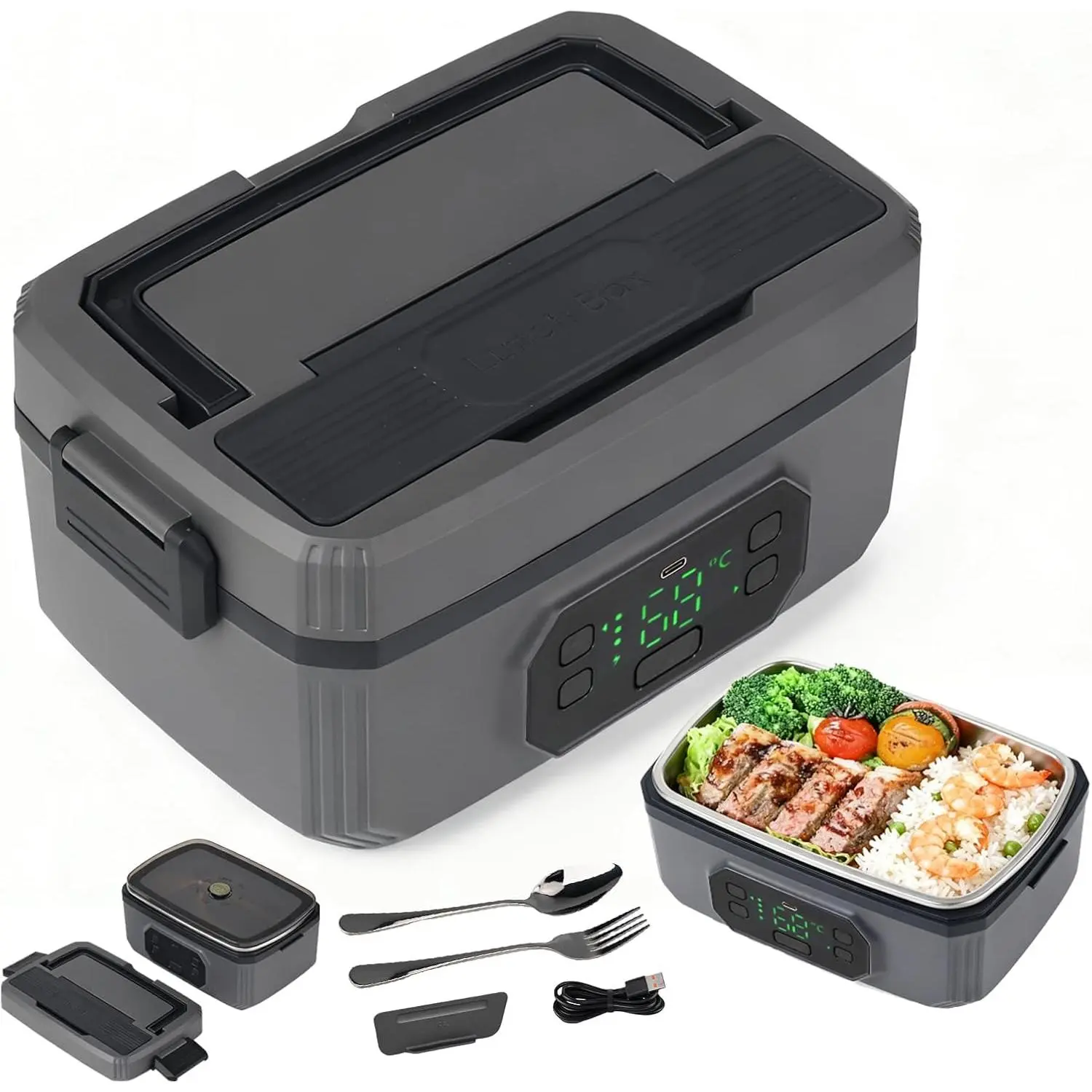 Rechargeable Adult  Heated Lunch Box, 21000mAh -,Automatic Temperature Control Insulated Container,1.2L Leak-Proof Stainless Steel Container Ideal for Office//Outdoor Use