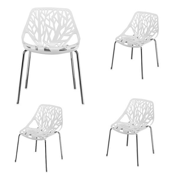 4pcs Modern Stackable Chair Set of 4,Kitchen White Dining Chairs,Birch Sapling Comfy Chairs for Dining Room,Living Room,Waiting Room (White)