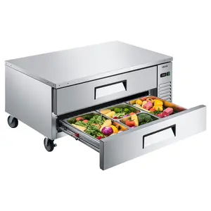 VEVOR Chef Base Refrigerator, 52" W Commercial Chef Bases Worktop Refrigerators, 2-Drawer Under Counter Fridge with 8 Pans Stainless Steel, Heavy-Duty Refrigerated Base, Invisible Door Handle