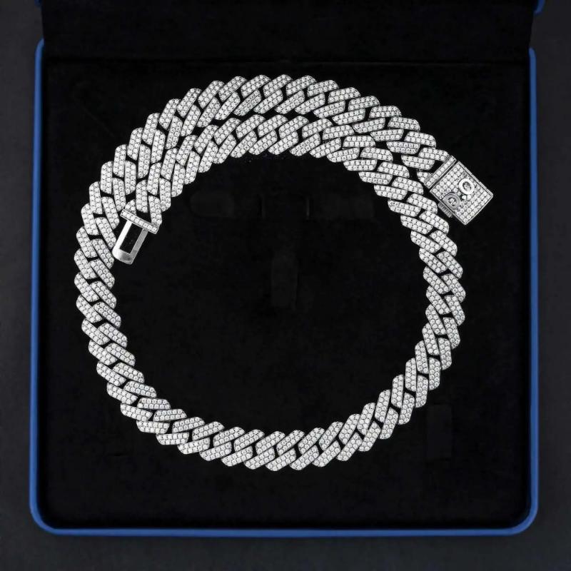JH Perfect Jewelry Moissanite Diamond Iced Out Chain 925 Sliver Hip Hop Rapper Cuban Link Necklace JH Perfect Jewelry Moissanite Diamond Iced Out Chain 925 Sliver Hip Hop Rapper Cuban Link Necklace