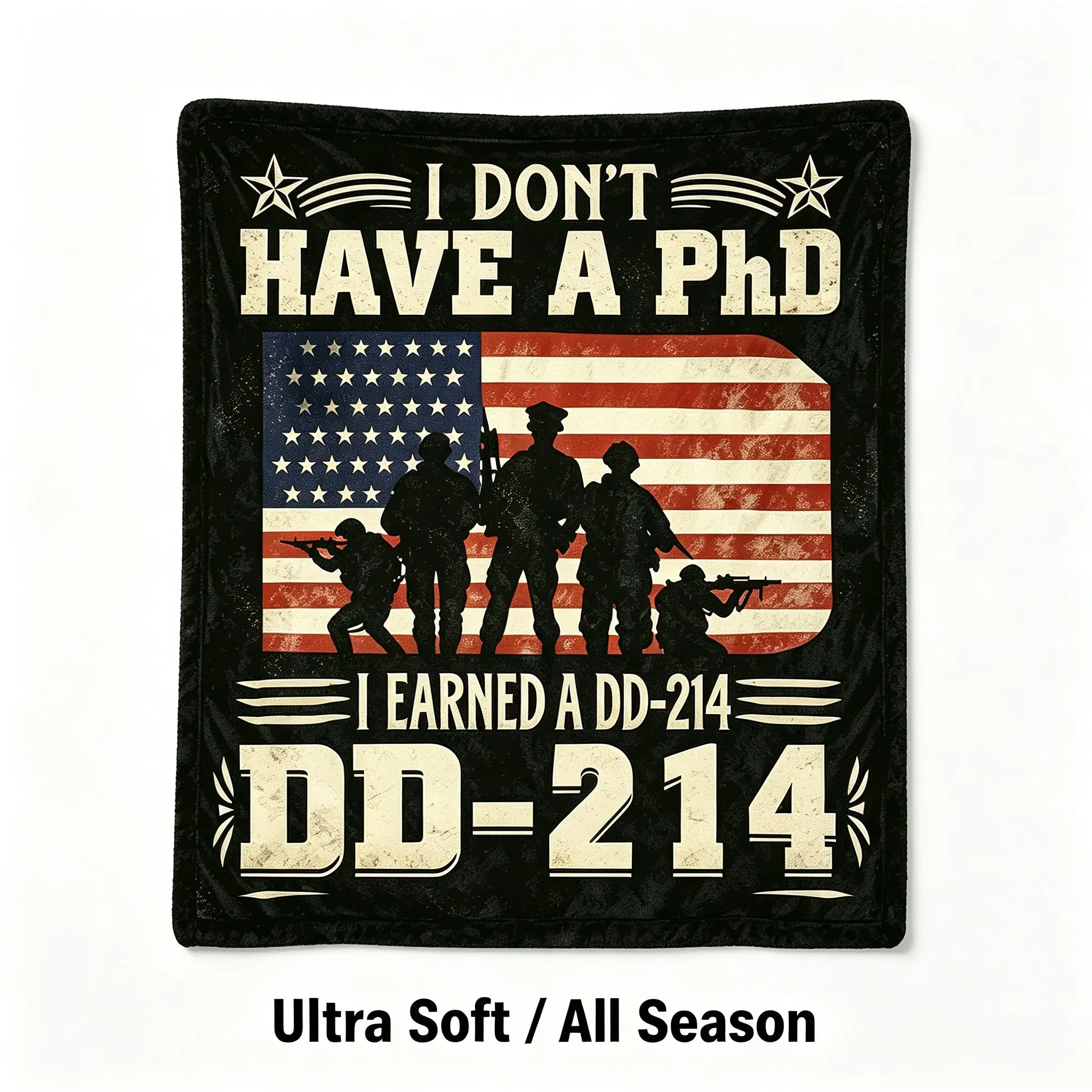Vintage DD-214 Flannel Throw Blanket - Ultra Soft Skin-Friendly Lightweight Patriotic Blanket with American Flag, Soldier Silhouette Print - Multi-Purpose for Sofa, Home - Ideal Veteran Birthday & Holiday Gift