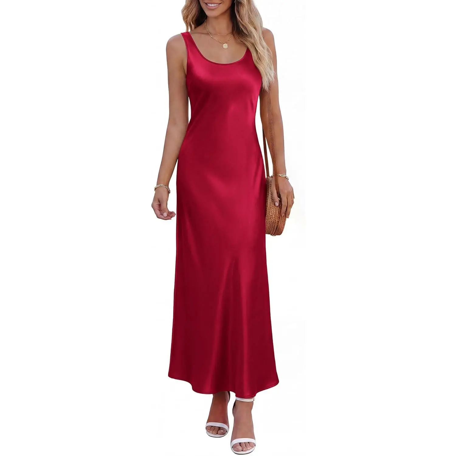 Women's Wardrobe BTFBM Satin Dress Sleeveless Scoop Neck Summer Dresses for Women Elegant 2026 Loose Party Sundresses Fashion Clothing