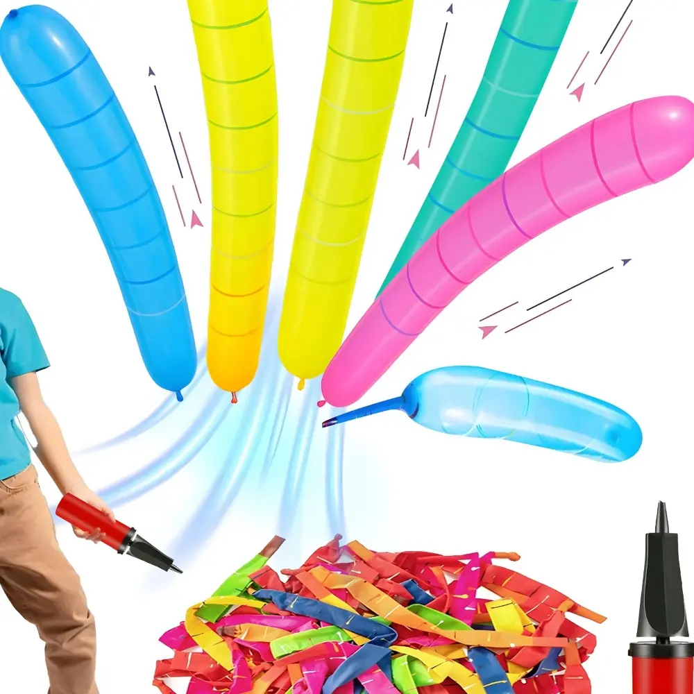 100-Pack Rocket Balloon Set, Balloon Party Supplies with Aerodynamic Tip, Easy-Filling Pump, Reusable No-Refill Design for Outdoor & Indoor Fun, Kids Stuff, Toys for Boys, Gifts for Kids, Mother's Day Gift Option, Party Balloons Decorations, summervibes