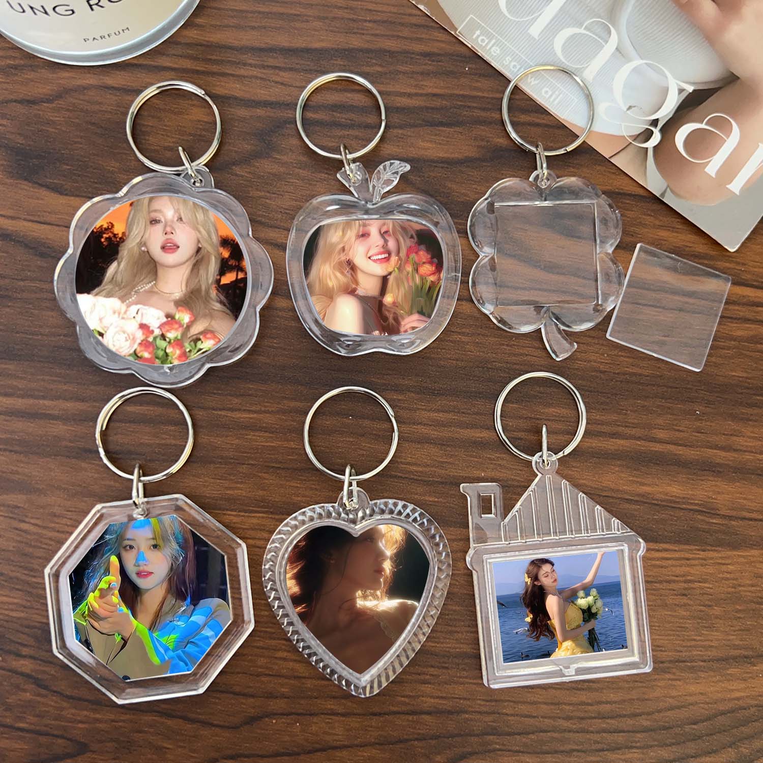 5/50Pcs Transparent Photo Frame Keychain Tassels Snap-In Custom Insert Photo Acrylic Blank Keyring Clear Blank Picture Pendant