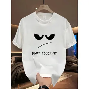 Grumpy Angry Face Don’t Touch My Slogan Crew Neck T-Shirt, Unisex Soft Cotton White Short Sleeve Tee, Funny Moody Expression Casual Streetwear Top, Humorous Warning Text Graphic Daily Tee, Novelty Gift For Funny Meme Lovers Men Women Teenagers