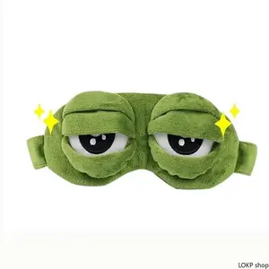 Cute Sad Frog Plush Sleep Mask - Shimmer Surface, Soft Cotton Lining, Light-Blocking, Sensitive Skin-Friendly Eye Cover for Daily Napping, Travel