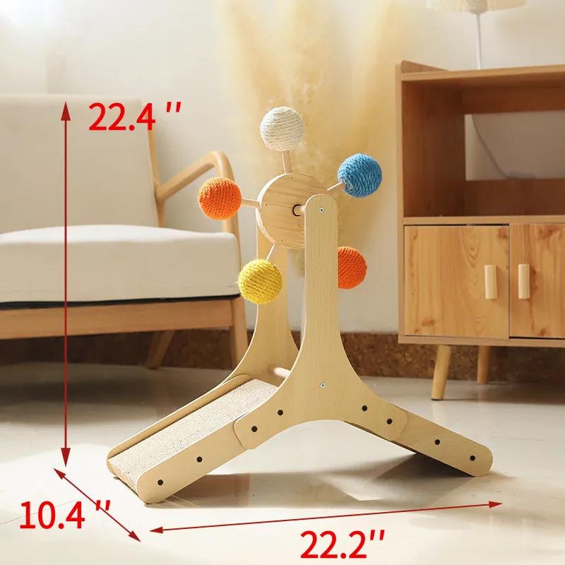 Solid Wood Cat Scratcher with Rotating Balls - 2-in-1 Sisal Scratch Pad & Interactive Track Toy, Natural Durable Furniture Friendly Cat Enrichment