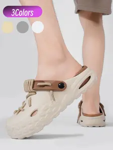 Three-color Trendy Clog Slippers Full Sizes 36-45 Breathable Holes with Adjustable Cord Buckle Anti-slip Wear-resistant Stable Sole Breathable & Easy to Wear Versatile for Home and Outdoor Leisure