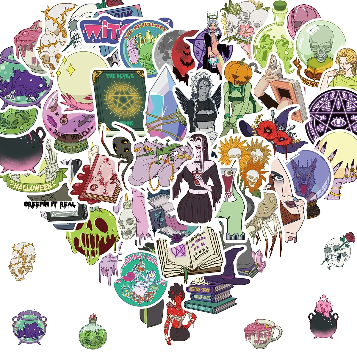 50pcs Witchy Stickers for Kids, Forest Mystical Magic Witch Aesthetic Stickers, Green Apothecary,Moth Magic Stickers for Water Bottle,Laptop,Scrapbooking Perfect Gifts for Girls,Teens
