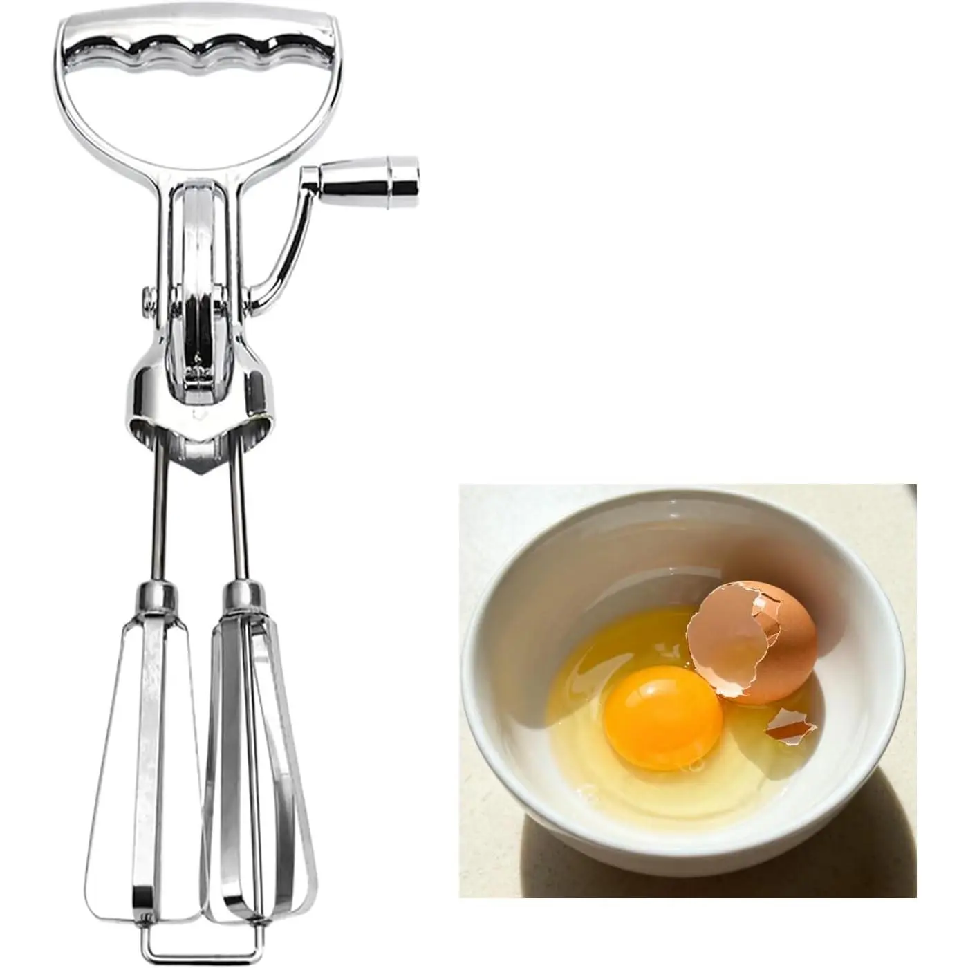 12" Manual Hand Crank Egg Beater Efficient Whisk for Whipping Cream, Mixing Eggs and Batter Baking Tool
