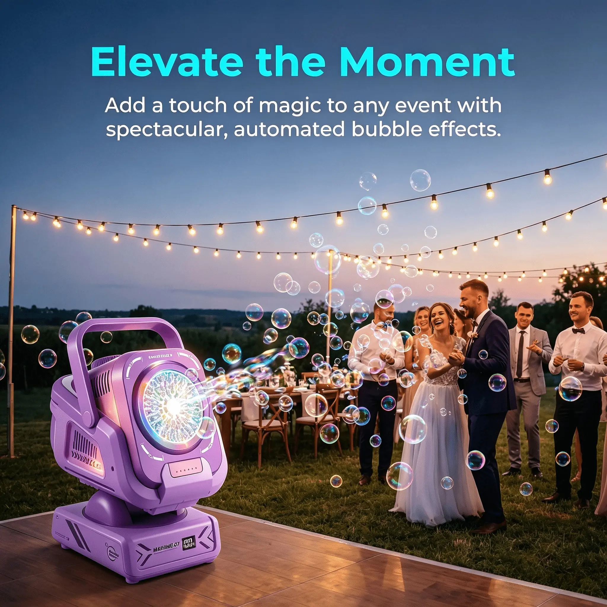 RGB Bubble Machine, Remote Control Auto Rotate, 1800mah Type-C Charging, Kids Party Toy, Includes 50ML Concentrate, Ages 3+