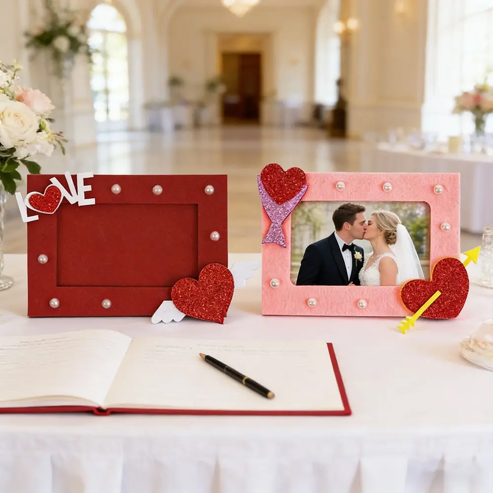 2Pcs Heart Felt Photo Frames, Couple Photo Tabletop Stands, Wall Decor Picture Frames, Ornaments for Confession Ceremony Layout, Romantic Photo Frames for Anniversary Decor, Souvenir Photo Frames for Couple Gifts