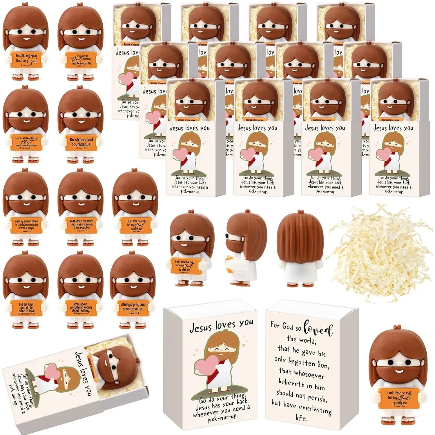 Thyle 30 Sets Little Jesus Loves You Figures Bulk Fathers Day Christian Gift Mini Pocket Jesus Figurines with Storage Box for Church Members Bible Study Sunday School Religious Baptism Gift (Stylish)