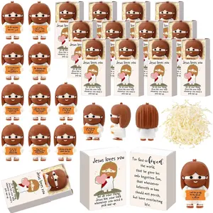 Thyle 30 Sets Little Jesus Loves You Figures Bulk Fathers Day Christian Gift Mini Pocket Jesus Figurines with Storage Box for Church Members Bible Study Sunday School Religious Baptism Gift (Stylish)