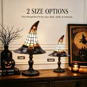Dreamy Handmade Stained Glass Witch Hat Night Light | USB‑Powered Magical Gothic Wizard Hat Ambient Lamp, Halloween Home Decor Lamp, Creates Magical Home Atmosphere, Perfect Halloween Gift