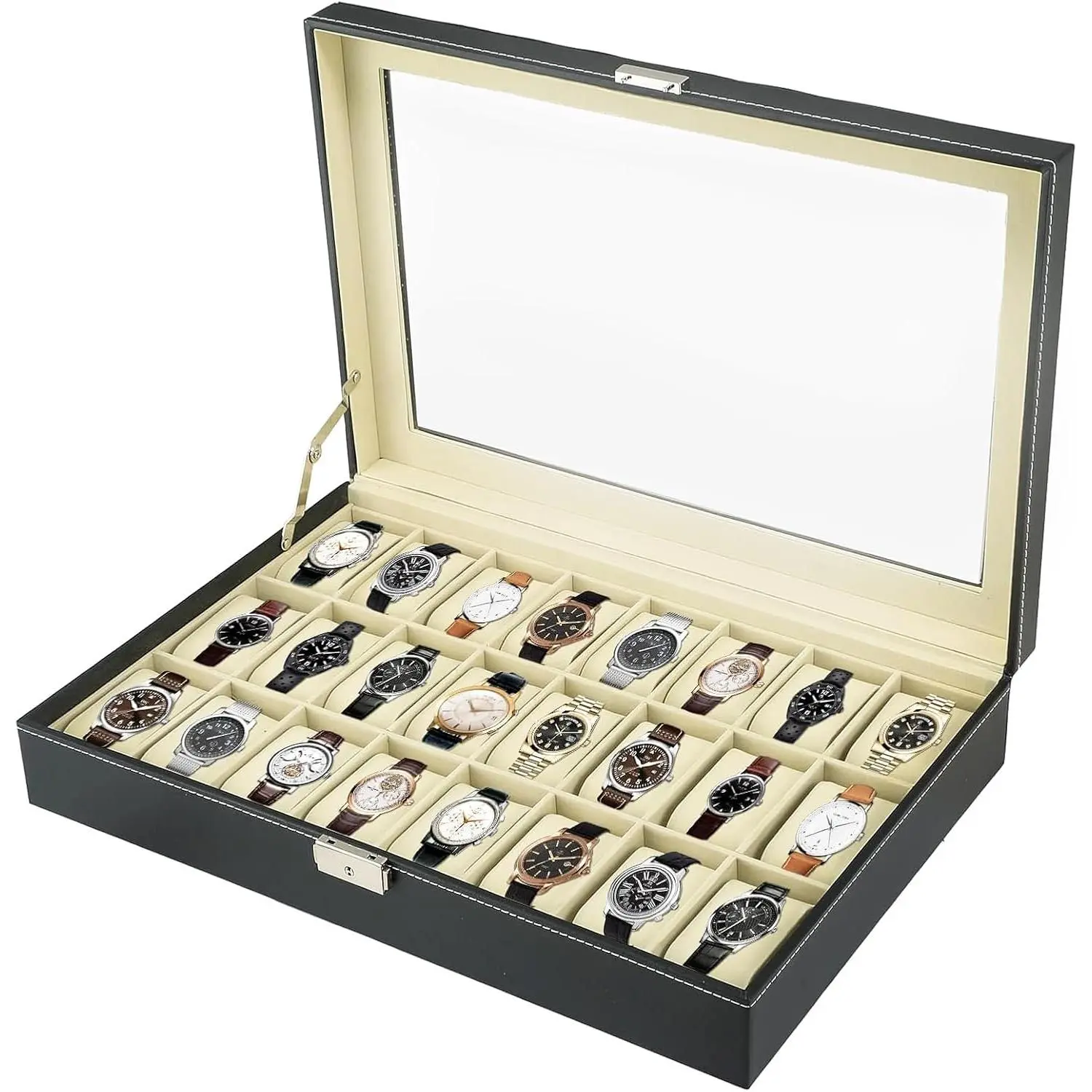 Watch Case 24 Slot Leather Watch Box Case/ Box/Watch  Display Storage Wristwatch  Portable Travel Case Organizer