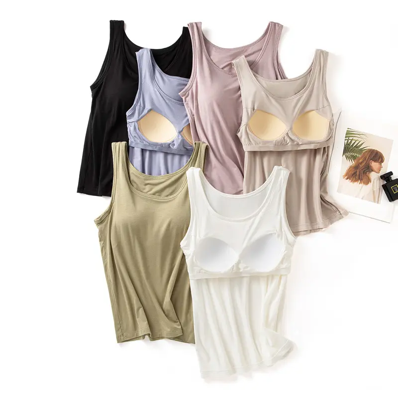 Mom Tee  Top Built Bra  Tops Women Modal Cooling Loose Cami Top Built In Pads Fixed Cups Summer Layering Top For Beach Vacation Party Date neck