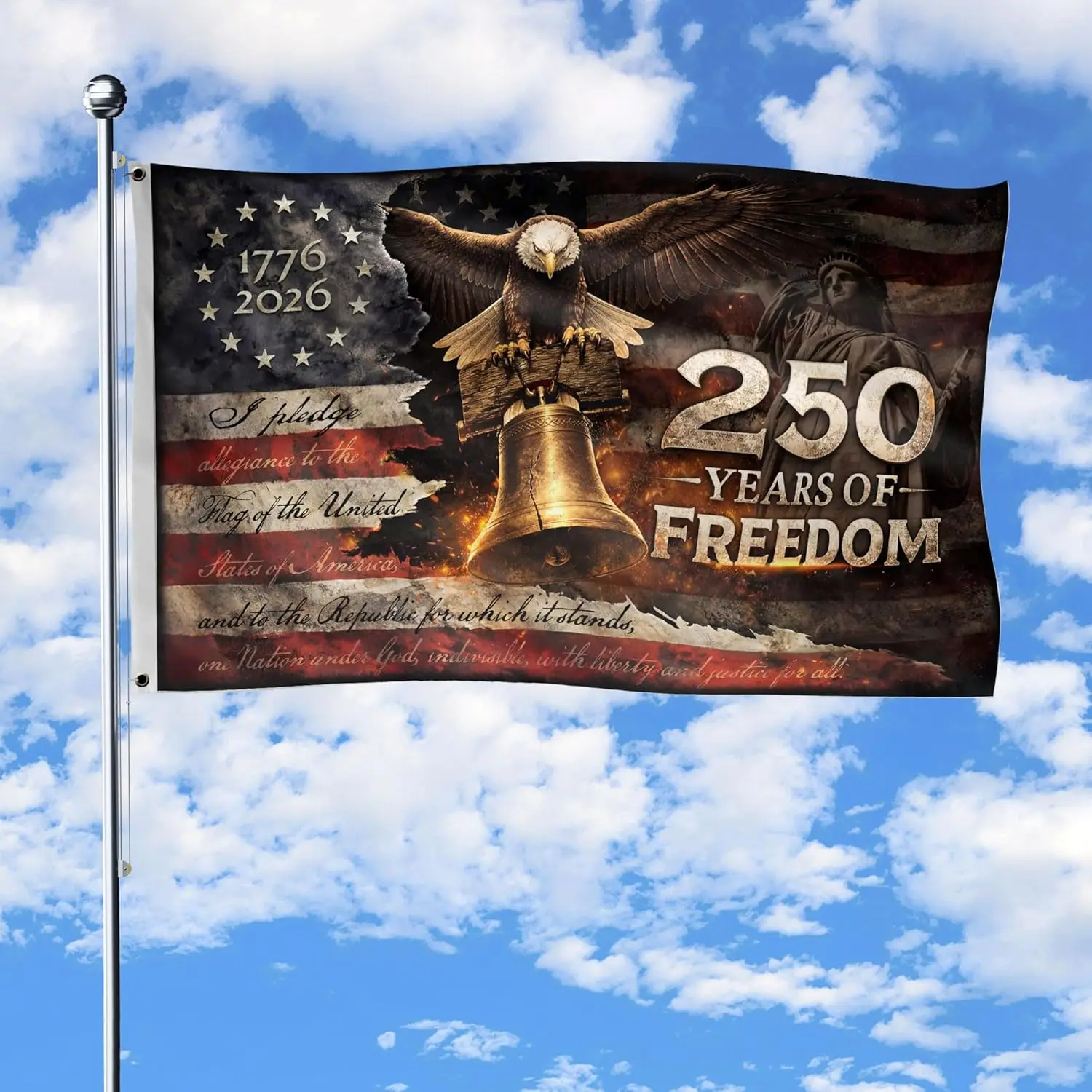 250 Years Of Freedom Flag 3x5 Ft, 250th Anniversary Banner, 250 Anniversary Usa Flag With Brass Grommets, American Flags With Eagle, Front & Back Printed, Patriotic Flags Decor House 3