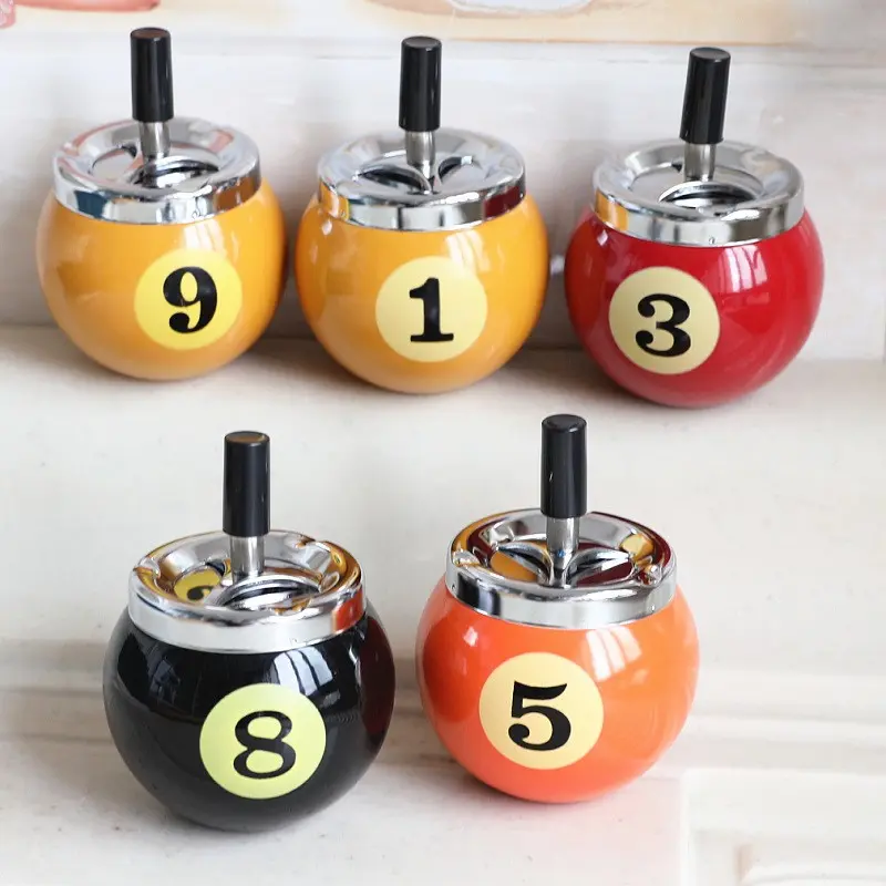 Creative Billiard Metal Ashtray with Lid, Compact Anti-Scatter Ash Holder, Office Table Decorative Ashtray, Unique Durable Smoking Accessory
