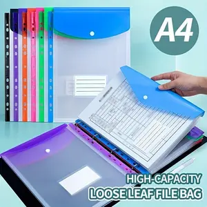 Six-Pack Plastic Envelope Binder Bags, 11-Hole Expandable Binder Folder, Compatible with 2/3/4-Hole Binders, with Snap Closure and Label Ring