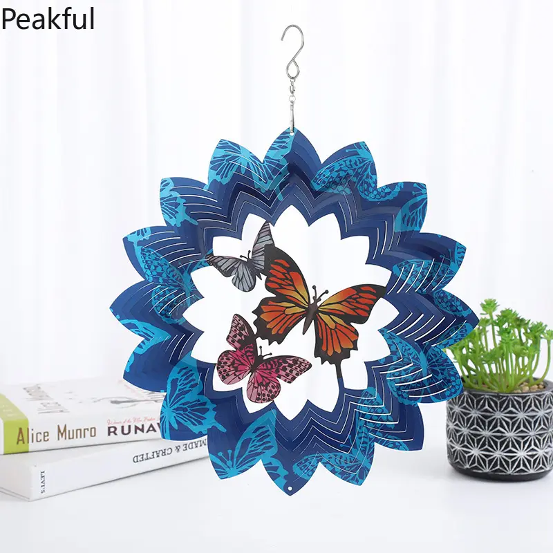 Butterfly Series Mandala Wind Spinner, Hanging Metal Garden Art with Vibrant Laser-Cut Pattern, Rustproof Outdoor Kinetic Sculpture for Lawn, Porch & Balcony, Ideal Gift for Nature Lovers