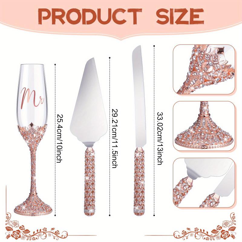 4 Pcs, Wedding Cake Knife And Champagne Flutes Server Set, Wedding Cake Knife And Server Set, Toasting Crystal Rhinestone Champagne Flutes Glasses Cake Knife Pie Server Wedding Gifts For Couple Bride Groom, Christmas Gift, i Cutlery Tableware