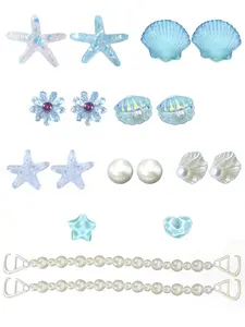 18 Pcs Dreamy Ocean Style Resin Shoe Buckles, Shell Starfish Chain DIY Shoe Accessories, Hole-In-Heel Decorative Attachments
