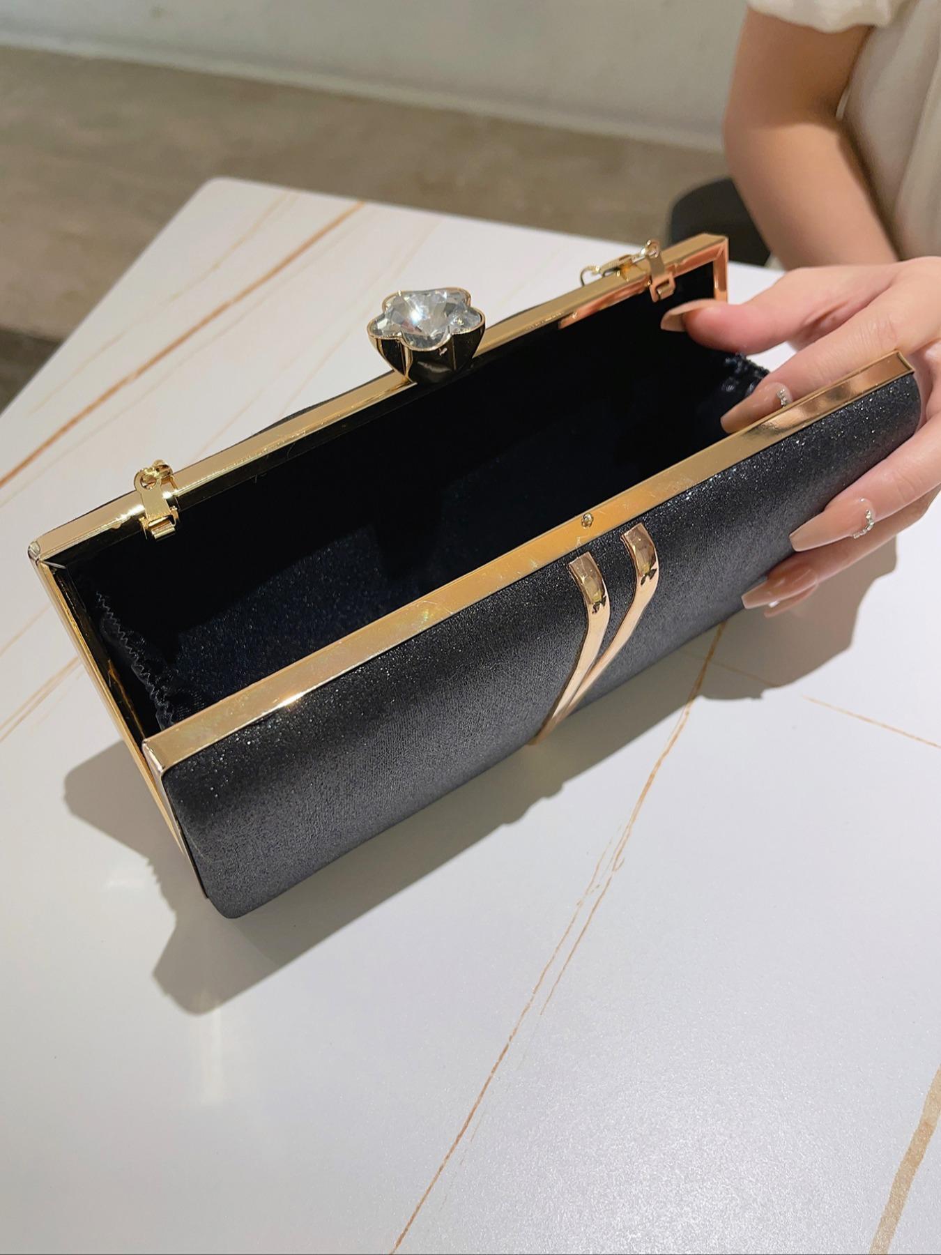 Women's Elegant Glitter Rhinestone Decor Evening Bag, Exquisite  Crossbody Bag with Chain Strap, Trendy Clutch Bag for Party Decor for Women & Girls