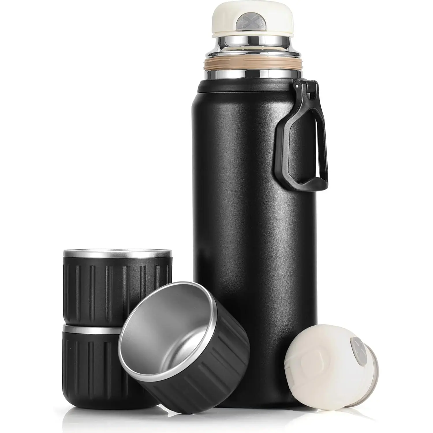 750ml/27 OZ Coffee Thermo with 3 cups, Insulated Water Bottle, Stainless Steel Vacuum Flask Set  Hot and Cold Drinks, Gifts Box