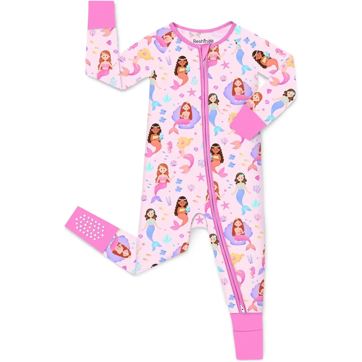 Reshinee Viscose Derived from Bamboo Baby Footie Pajamas Convertible Newborn Sleeper for Baby Girl Zipper Onesie 0-24M