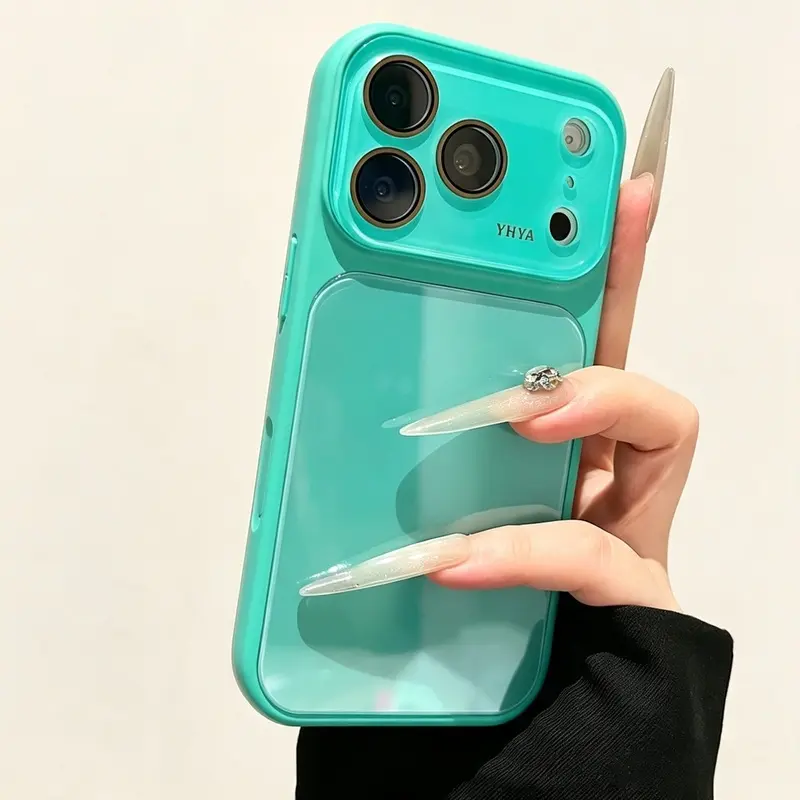 Glossy Cute Slim Silicone+Glass Shockproof Phone Case for iPhone 13-17 Pro Max, Minimalist Aesthetic Flush Mount Cover, Water-Resistant Accessory for Daily Commute & Office Work