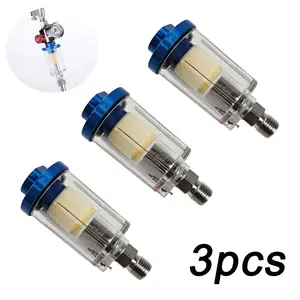 3PCS Mini Inline Air Water Oil Separator Filter Trap 1/4" Male Female Thread, Clear Transparent Air Compressor Moisture Dryer with Replaceable Filter Cartridge, Small Air Line Water Separator Filter Accessory for HVLP Paint Spray Guns, Pneumatic Air Tools
