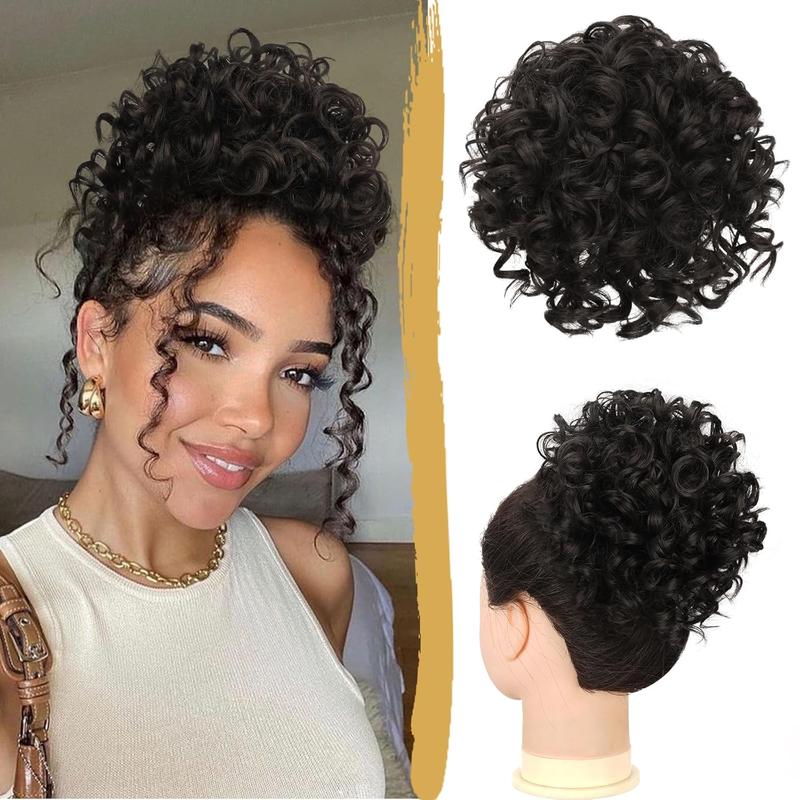 Short Curly Messy Bun Hair Ponytail Extension Elastic Drawstring Loose Hair Bun for Women with Thinning Hair High Temperature Synthetic Fiber Hair Bun Extension 80g