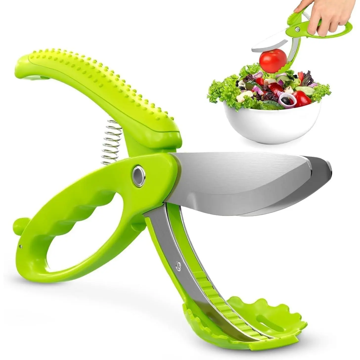 Salad Scissors for Chopped Salad, Two-Blade, Spring-Loaded System 8.9" Salad Chopper Scissors for Fast Double Cutting; Chops Lettuce, Veggies, and Fruits; Non-Slip Handle; Anti-Slash Head
