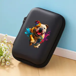A beautiful and cool colorful bulldog pattern storage box, a must-have for office travel! EVA material earphone/data cable/charger storage box, compact design with mesh pockets, easy to organize charging cables