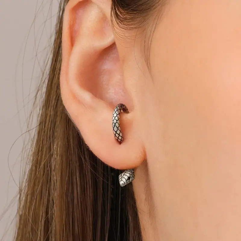 Women's Trendy Snake Piercing Earrings, Silver Color Jewelry, Gothic Style Party Birthday Gift, Fashion Accessories