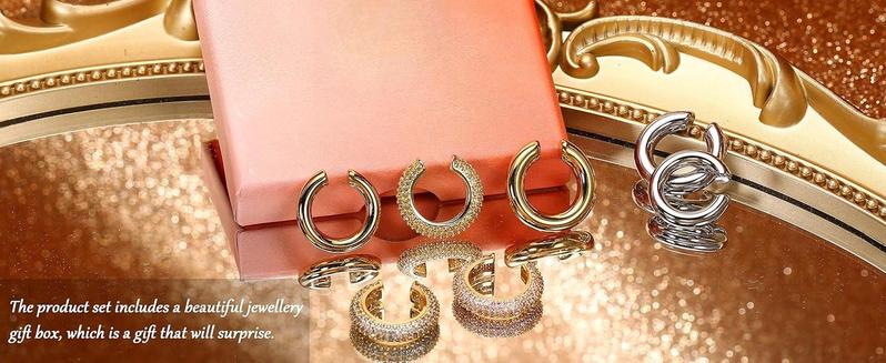 CASSIECA Ear Cuff for Women CZ Fake Helix Cartilage Earrings Fake Piercing Ear Cuff Earrings 14K Gold Clip Ear Cuff Silver Gold Sparkling Round Huggie Earrings Without Ear Piercing