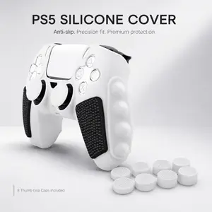 Silicone Cover for PS5 DualSense Controller, Anti-Slip Protective Case with 8 Thumb Grip Caps, Shockproof Protection Gaming Accessories