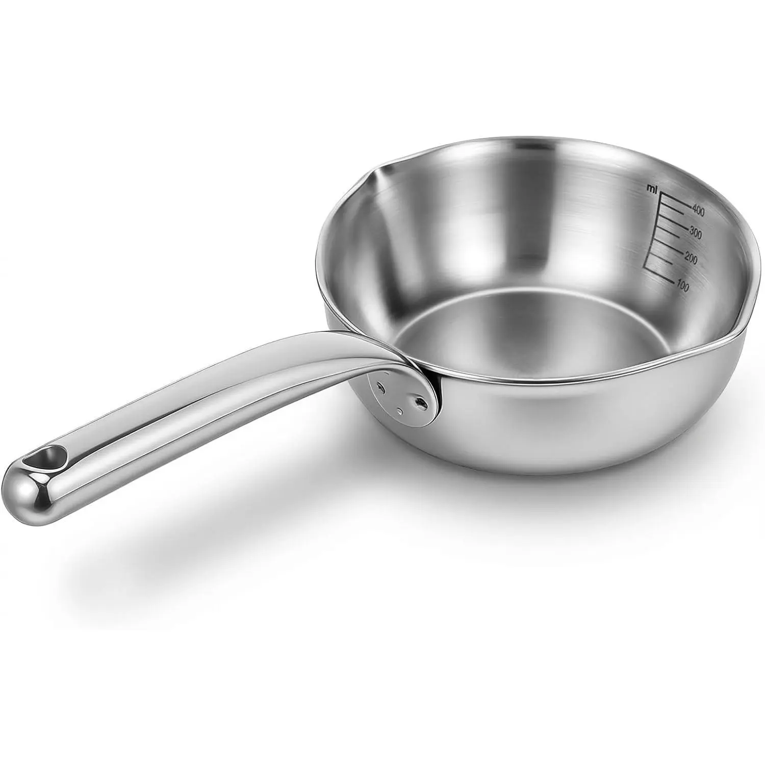 13.5 fl oz (400ml) 18/10 Stainless Steel Butter Warmer Measuring Pan, 3-Ply Saucepan with Dual Pour Spouts, Small Thick Cooking Pan for Stove Top, for Chocolate Melting Coffee Tea Soup Warming