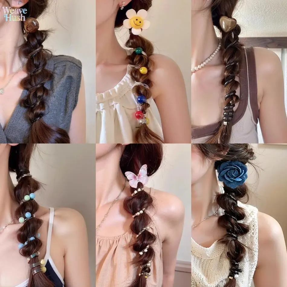 4-Piece DIY Bag Accessories Set for Women, Floral & Braided Hair Ties, Headbands, and Telephone Line Ponytail Holders for Daily Styling