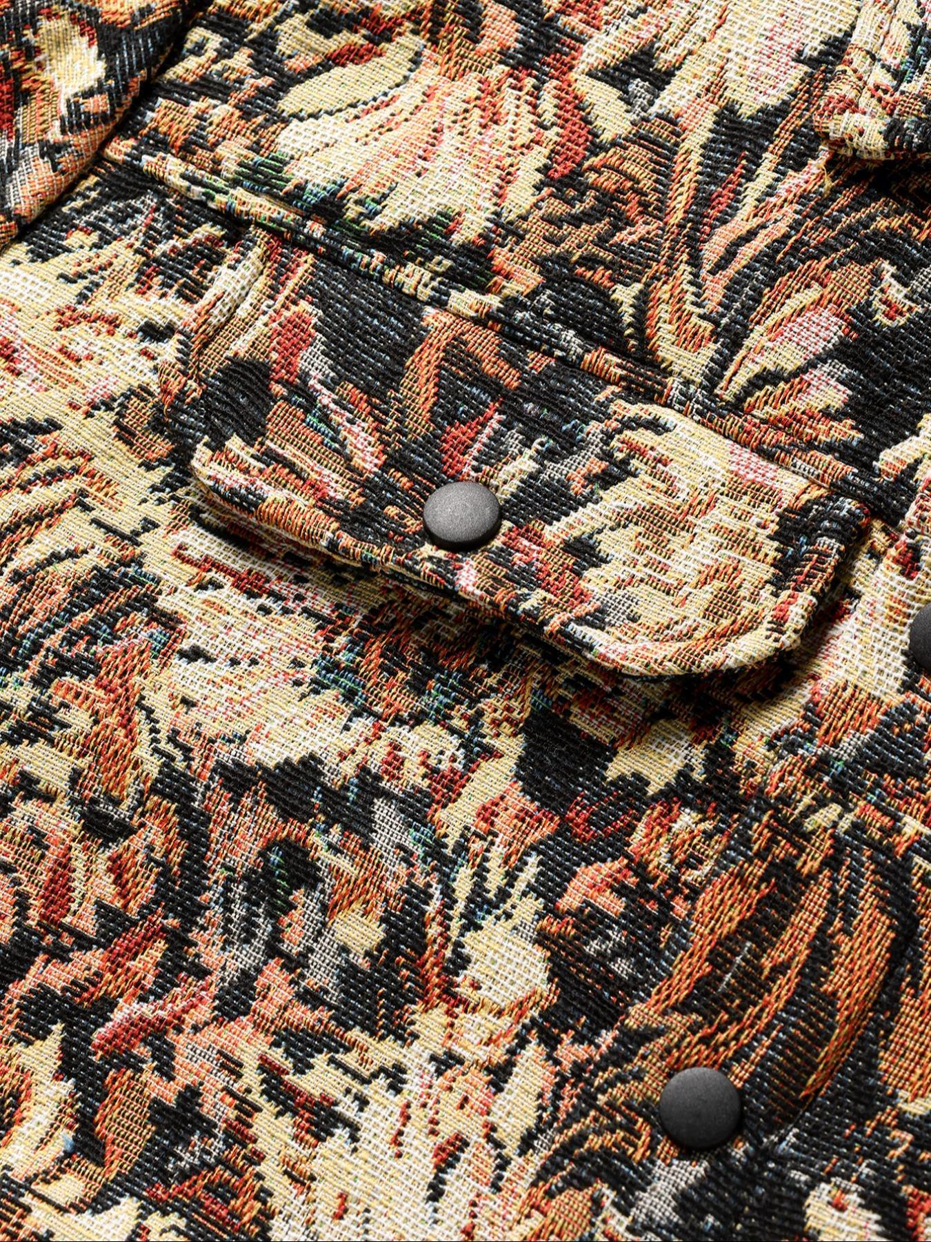 Men's Floral Print Button Front Jacket, Coats, Regular Fit Casual Long Sleeve Collared Outerwear for Fall & Winter, Men's Clothes for Daily Wear