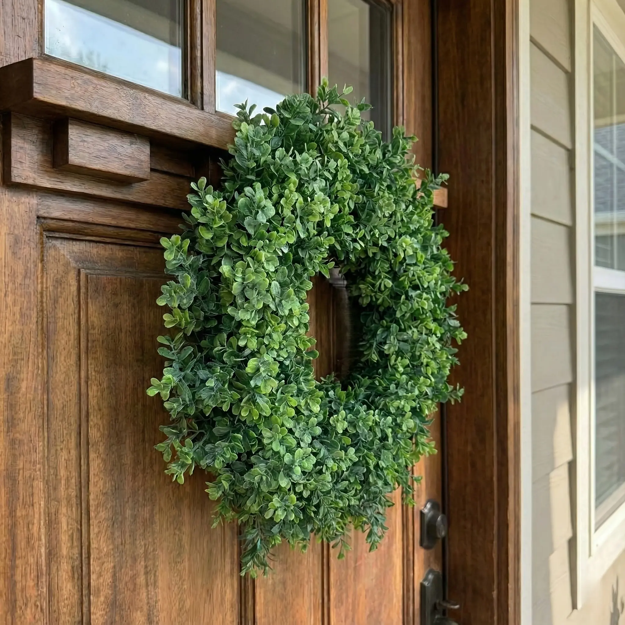 16 Inch Large Boxwoods Green Spring Artificial Wreath | Year Round Spring Summer Winter Wreaths for Wall Window Porch Home Farmhouse Wedding Outdoor Outside Indoor Decorations, Vintage Style, No Electricity Needed