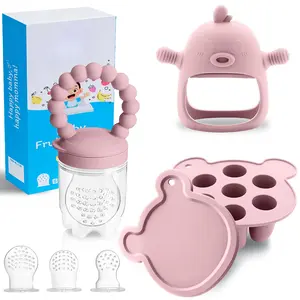 6-in-1 Baby Fruit Feeder Pacifier & Baby Food Feeder Set – Silicone Breastmilk Popsicle Mold with Freezer Tray, Teething Relief Toy, BPA Free Infant Feeder, 3 Sizes (S/M/L) Sacs (Blush)