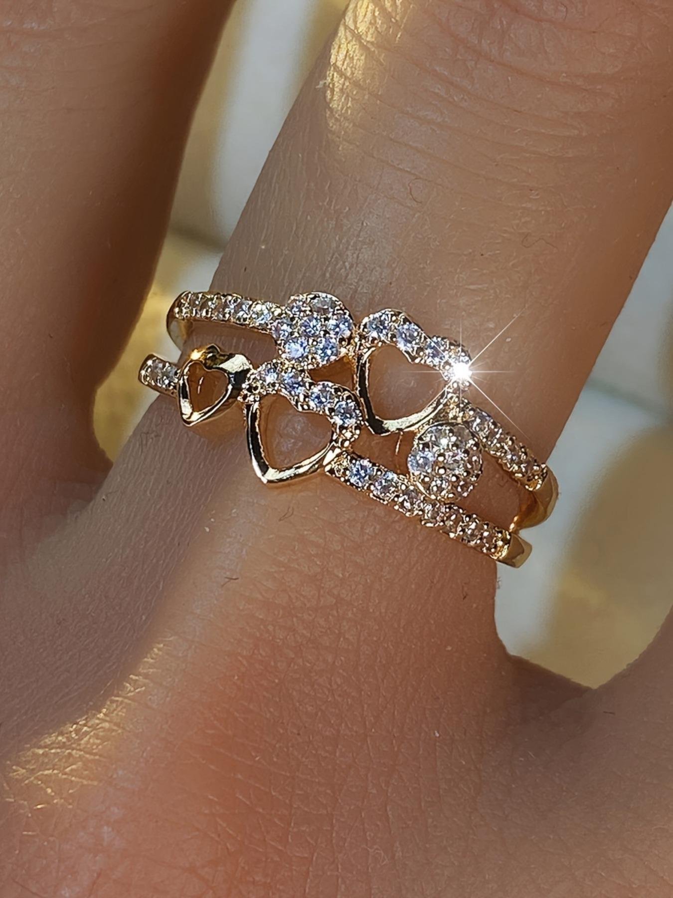 Women's Elegant Rhinestone Decorated Heart Design Ring, Trendy Jewellery Accessories, Exquisite Trendy Ring, Fashionable Jewelry for Women As Engagement & Wedding Anniversary Gift, Heart Shaped Ring