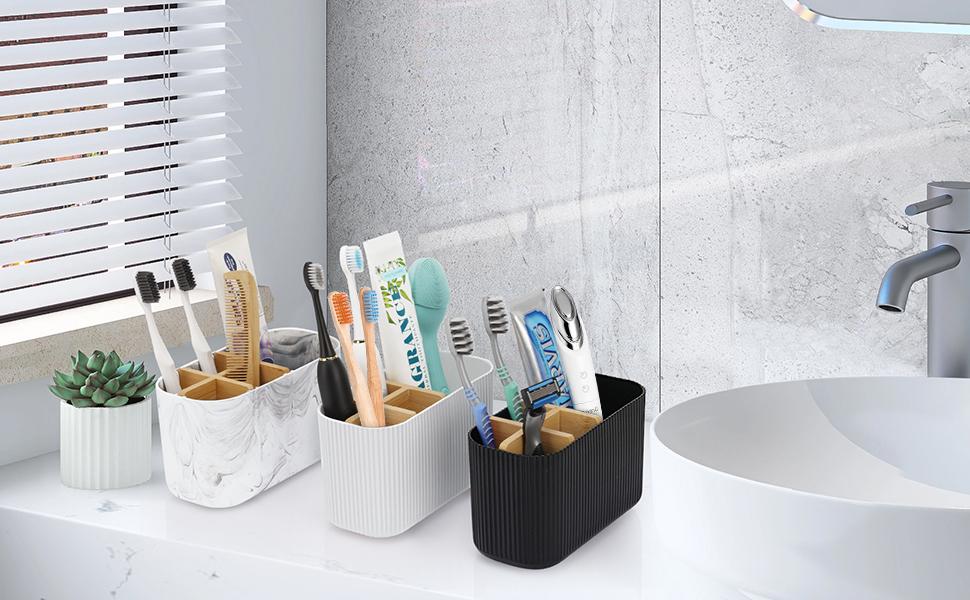 en countertop accessory storage, marble toothbrush storage