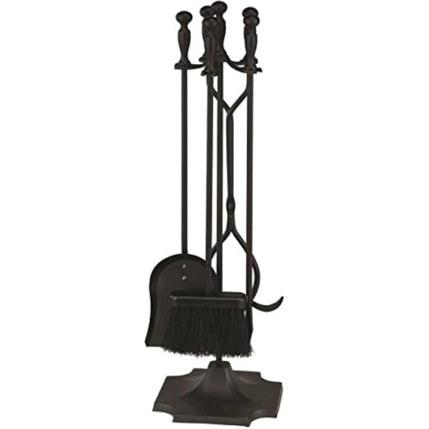 5 Pcs Fireplace Tool Set Black 31” Large - Shovel, Brush, Poker, Tongs, and Stand - Heavy Duty Wrought Iron - Decorative Finish - Ergonomic Ball handles
