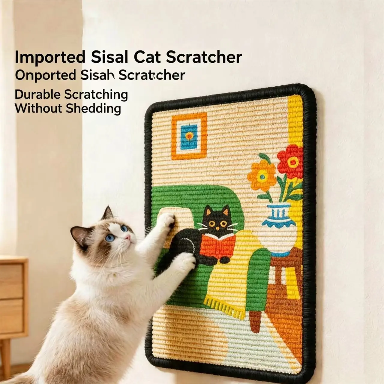 High Aesthetic Jute Cat Scratcher Home, Durable Wall-Mounted Vertical Scratch Pad, Non-Shedding Cat Furniture, Ideal for Cats and Kittens