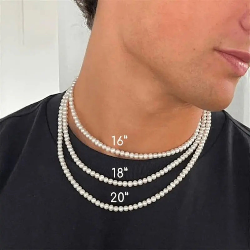1PC Pearl Necklace Simple Handmade Strand Bead Necklace New Trendy Jewelry For Men