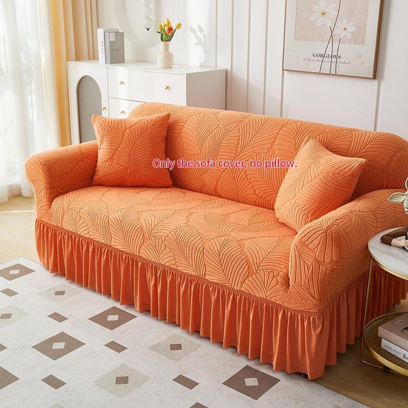 Leaf Pattern Quilted Sofa Cover with Ruffle, 1 Count Dustproof Sofa Slipcover, Fashion Couch Protector for Home Living Room, Home Decor, Elastic Furniture Protector